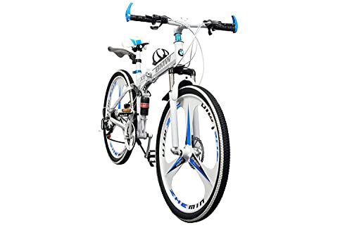 Image of QUESEC BMV Foldable Cycle for Men | 26-Inch MTB Mountain Bicycle with 21-Speed Gears, Dual Disc Brakes, Hydraulic Suspension, Alloy Mag Wheels | Folding Sports Bike for Adults (White)