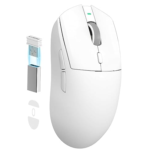 A.JAZZ AJ139 G Pro Wireless Gaming Mouse Ultra-lightweight 59g with Dual Mode-Type C Wired/2.4Ghz USB Receiver up to 26000DPI 6 Programmable Button Ergonomic Symmetric for PS4 XBox PC Mac Gamer(White)