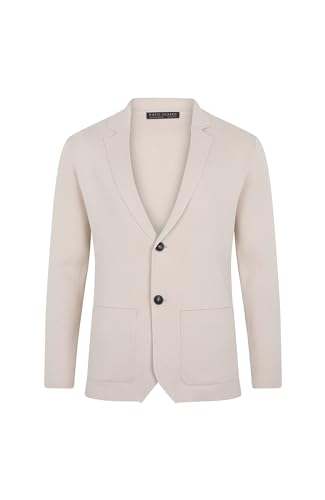 Image of Paul James Knitwear Mens 100% Cotton Deconstructed Knitted Blazer (UK, Alpha, M, Regular, Regular, Ecru)
