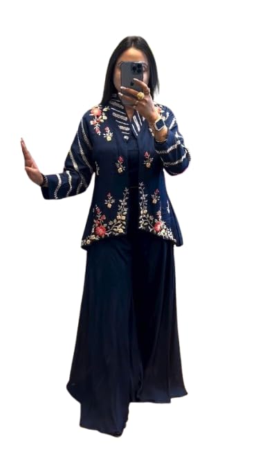 infabzon Ready To Wear Western Drape Lehenga Palazzo Blouse Koti Set For Women Chinon Silk Fabric On Multi Color Embrodery Coding Work Fully Stitched-picture-29
