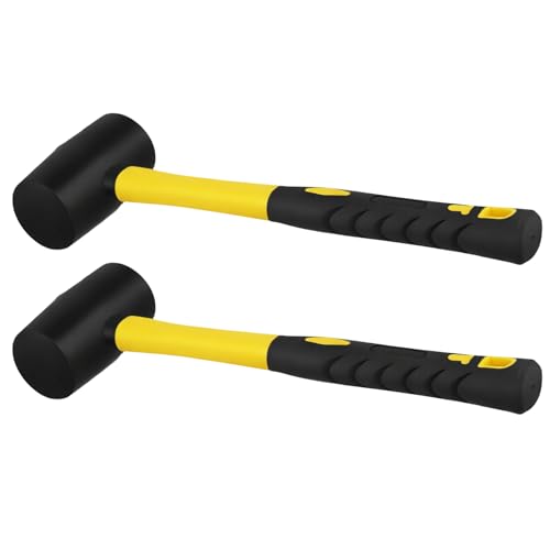 LEXININ Rubber Mallet 16oz, 260 x 95 mm, 450g, 2-Pack, Black and Yellow, for DIY, Camping, Woodworking