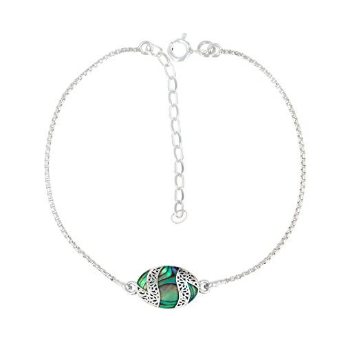 Bracelet nacre abalone véritable ADEN argent 925 rhodié ajustable dentelles