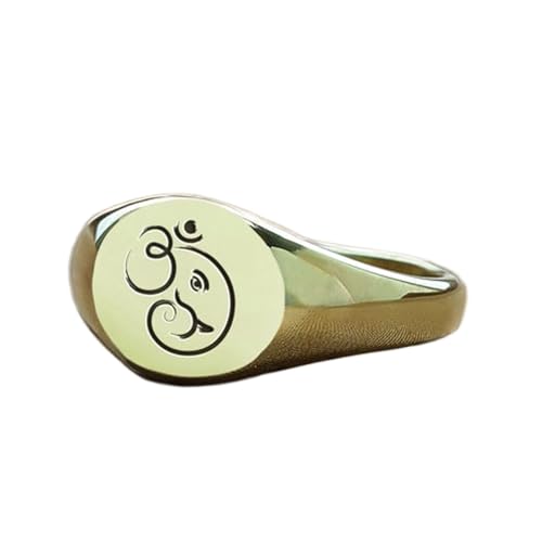 Bague Ganesha argent sterling 925 plaqué or chevalière ronde gravée style vintage fait main