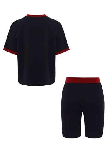 YEAHDOR Kids Girls 2 Piece Workout Set Moisture Wicking Short Sleeve Crewneck T-shirts with Shorts Set2