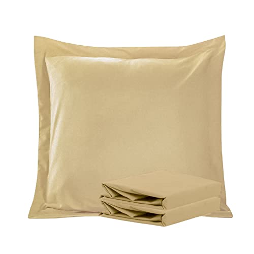 NTBAY 100% Brushed Microfiber European Square Throw Pillow Cushion Cover Set of 2, Soft and Cozy, Wrinkle, Fade, Stain Resistant (Euro 26"x26", Khaki)