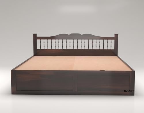 Image of Solid Sheesham Wood King Size Bed with Box Storage for Bedroom Living Room Home Hotel Wooden Double Bed Cot Palang Home Furniture (Walnut Finish)