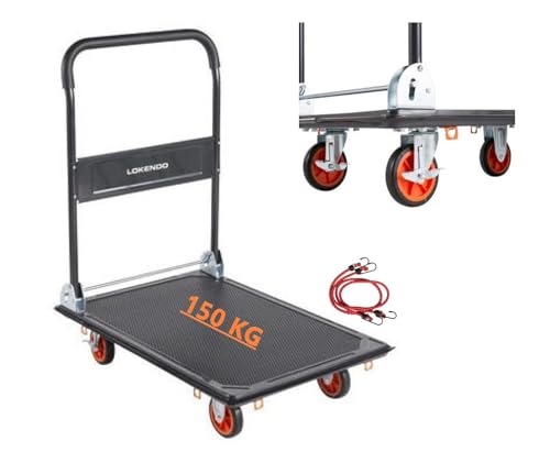 Genérico Carro Plataforma con Freno Plegable para Transporte 150KG Carga Mercancia Equipaje Base Antideslizante Industrial Ruedas 360º Transporte Profesional Multiuso, CARROPLATM150KG