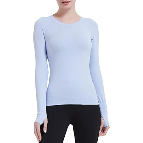 MathCat Workout Shirts for Women,Long Sleeve Athletic Shirt Women Seamless Workout Tops for Women, Yoga Compression Shirt, Skyblue, XS Cover