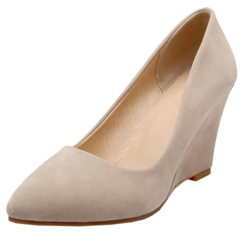 Uniquelly Womens Wedge High Heel Pumps Pointed Toe Slip On Elegant Work Office Dress Shoes