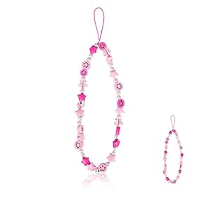 Phone Charm Lanyard, 1Pcs Smiley Face Beaded Phone Charm Strap Colorful Star Smiley Soft Ceramic Keychain for Women Girls