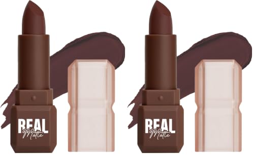 Image of Mila Beaute Real Matte Lipstick | Enriched With Rosehip Extract | Ultra Matte Finish & Long Lasting I Single Swipe, Lightweight & Comfortable - 6-MOCHA BROWN (Pack of 2)