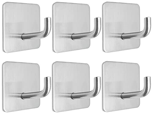 Ayiciel Selbstklebende Haken, 6 Stück Edelstahl selbstklebende Kleiderhaken strapazierfähig zum Aufkleben wasserdicht Handtuchhaken Wandaufhänger Klebehaken für Küche Badezimmer WC Büro (Silber) Cover