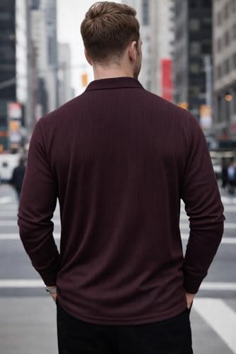 Image of Mack Jonney Men's Premium Ribbed Half-Zip Polo T-Shirt | Long Sleeve Soft Stretch Fabric | Stylish Casual & Smart Wear Top-M6783