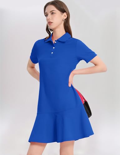 Image of Kissonic Women's Polo Dress Short Sleeve V Neck Ruffle Hem Casual Summer Golf Tennis Mini Shirt Dresses