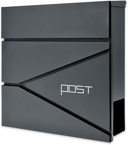 Verda Briefkasten mit Zeitungsfach, 2X Schlüssel, Anthrazit, Postkasten Designer Wandbriefkasten mit Edelstahl Schloss unter dem Deckel versteckt, Zeitungsrolle, modern, Post (SN3696-1)