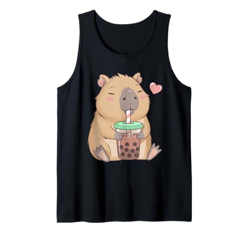 Kawaii Capibara Bebida Bubble Boba Tea Capibara Niñas Niños Camiseta sin Mangas