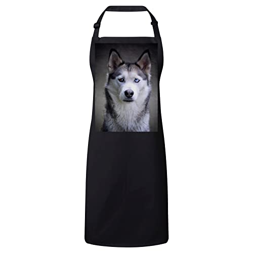 Tablier cuisine noir magnifique husky pour cuisiner en famille avec votre grand chien