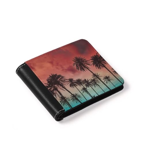 Coldinair Palm Tree Sunset PU Leather Wallet for Men RFID Blocking Slim Bifold Wallet with 4 Card Slots4