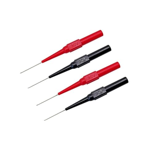 JZK 4 unidades 0,7 mm 30 V CA, 60 V CC, 10 A Automovil, punta de aguja de prueba para pequeños pines IC, prueba electrónica, puntas de prueba de perforación de alambre multímetro con conector de 4 mm