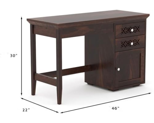 Image of Solid Sheesham Wooden Study Table & Desk with Drawer for Office and Home | Computer Laptop Table | Reading & Writing Desk | Laptop Desk (Walnut A)