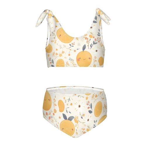 KLL Floral Pattern Orange Fruits Girl Two Pieces Bikini Set Quick-Dry Swimsuit Swimwear Cute Shoulder Strap