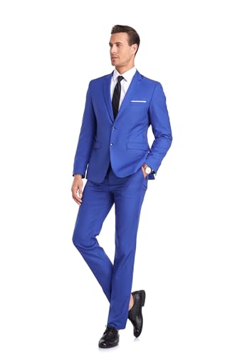 Mens 2 Piece Royal Blue Tuxedo Suit for Men Wedding Dress 2 Buttons Blazer Set Prom Homecoming Jacket Pants 2XL3