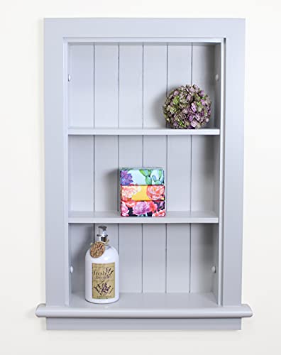 Image of 14x24 Aiden Recessed Wall Niche Medicine Cabinet Replacement, in The Wall Bathroom Cabinet Insert Shelf /Shelves, Made in North America, Real Wood, NO MDF, Beadboard, Light Gray