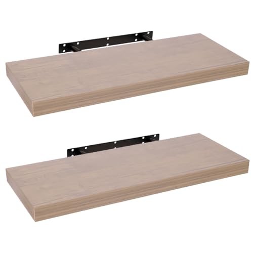HERSIG - Estantes de Pared - Pack 2 Baldas Flotantes Pared - Estantería Flotante Madera - Estantes Flotantes Decorativos - Fijación Oculta - MAX 10 kg - Roble Oscuro - 60x23,5 cm