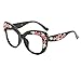 bullabulling Oversized Eyeglasses Square Large Lenses flower Pattern Reading Glasses Readers (black, 1.50, multiplier_x)