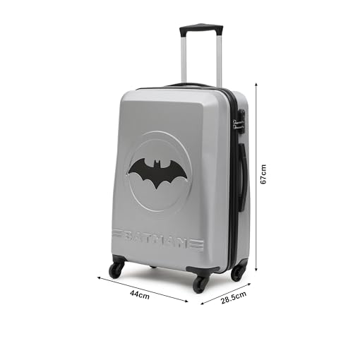 Image of YAYAVAR Batman Trolley Suitcase - 90L, Cabin Luggage with 8 Spinner Wheel, Hard Shell Polycarbonate Suitcase, Number Lock, Water Resistant, Luggage Bag for Travel (Silver & Black, 67cm, Medium)