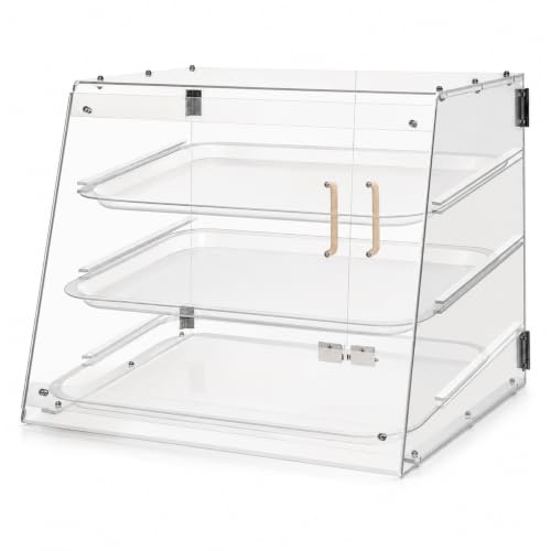 Image of WantJoin Pastry Display Case, 22-inch 2-Tier Countertop Display Case with Magnetic Doors & 3 Trays, Acrylic Commercial Food Display for Bakery, Bread, Dessert,