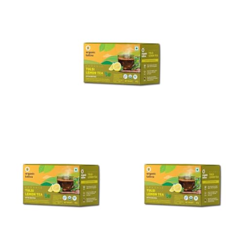 Image of Organic Tattva 20 Lemon Tea Bag | Tulsi and Green Tea Blend | All-Natural Flavor | Zero Calories | Refreshing Lemon Tea Anytime, Anywhere (Pack of 3)
