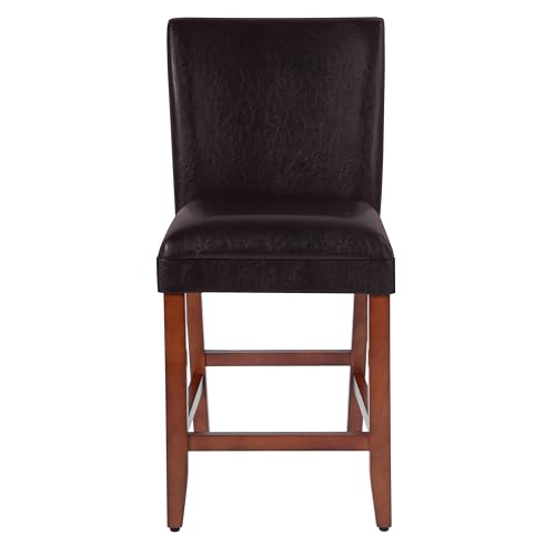 Image of Homepop Home Decor | Classic Counter Height Bar Stools | Faux Leather 24 Inch Bar Stools | Decorative Home Furniture (Brown Faux)