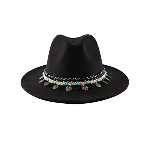 YWMLFZ Fashion All-Match Ethnic Woolen Hat Autumn and Winter Warm Jazz Hat Women(C)