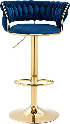 Kakotito 360° Velvet Swivel Bar Stools With Low Back & Footrest, Adjustable Counter Barstools, Gold Bar Stool (1 Barstool, Navy) #TOP10