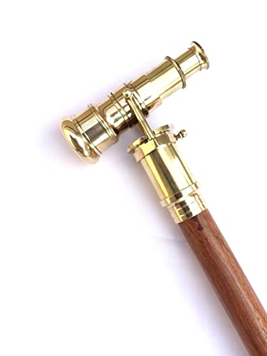 5MOONSUN5\'s Brass Walking Stick Vintage Handle Victorian Telescope Head Foldable Steampunk Accessories Wooden Walking Stick Cane for Men and Women Polish finish