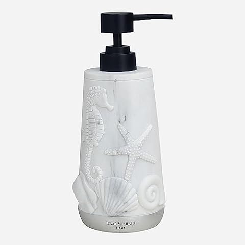 Indecor Home Soap Dispenser, Beach Inspired,Coastal Home Decor, Seashell and Starfish Designs, Soap and Lotion Dispenser for Bathroom, Kitchen Sink, Rustproof Pump, 100% Resin Bathroom Accessories Cover