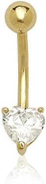 14k Yellow Gold CZ Cubic Zirconia Simulated Diamond 14 Gauge Love Heart Shaped Body Jewelry Belly Ring Measures 23x6mm Jewelry Gifts for Women