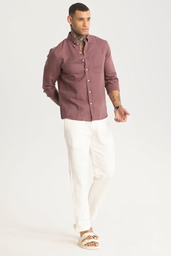 Image of SNITCH Fugle Mauve Plain Linen Shirts