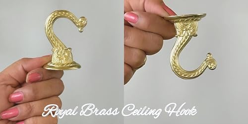 Indian Discovery® Antique Decorative Swag Ceiling Hooks for Hanging Plants, Metal Wall/Ceiling Brackets for Hanging Planters, Lanterns, Windchimes, Bird Feeders, Hang Pots (Royal Brass: Set of 8)