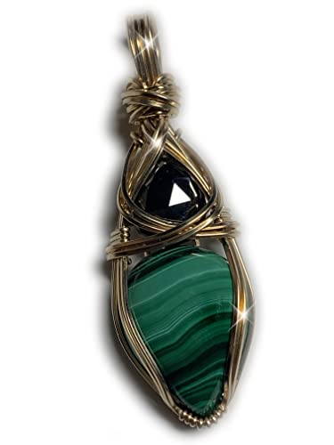 Rocks2Rings Brilliant Genuine Malachite Onyx Pendant - Emotional Balance Grounding, Strength and Endurance Power Stone MALO1 (gold-filled)