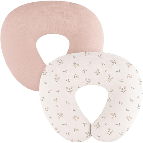 Image of MairMore 2-Pack Muslin Nursing Pillow Covers, Breathable 100% Cotton Breastfeeding Pillow Slipcovers for Standard Nursing Pillows, Soft Covers for Baby Girls and Boys with Zipper