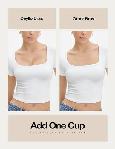 Deyllo Women’s Push Up Lace Bra Comfort Padded Underwire Bra Lift Up Add One Cup