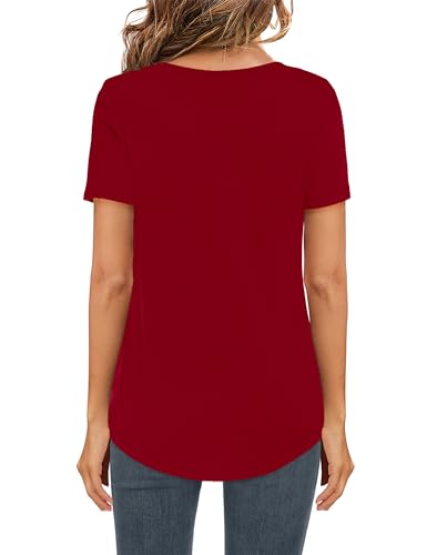 Image of Elesomo Womens T Shirts V Neck Summer Short /Long Sleeve Cotton Tops Tees