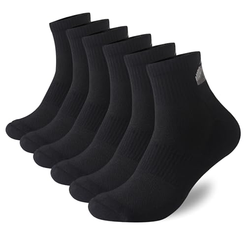Wildarms Men's 6-Pack Running Socks - Cotton Ankle Socks with Arch Support, Cushioned & Breathable for Sports & Hiking (US, Numeric, 10, 13, Regular, Regular, 6, Black6)