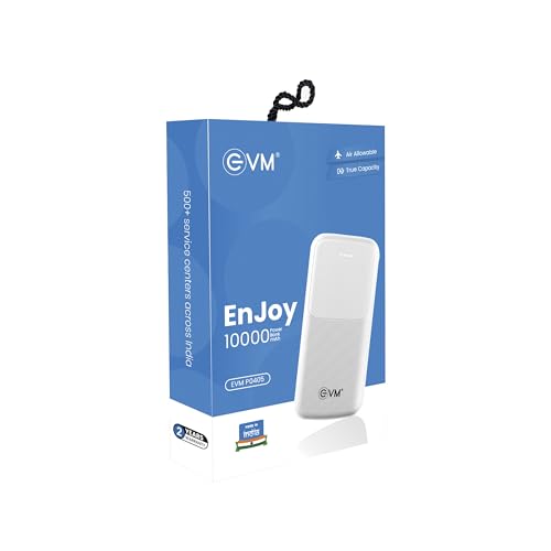 Image of EVM 10000mAh Enjoy Power Bank - 12W Fast Charging - Portable External Battery Pack with LED Indicator - 2 Years Warranty (EVM-P0405-White)