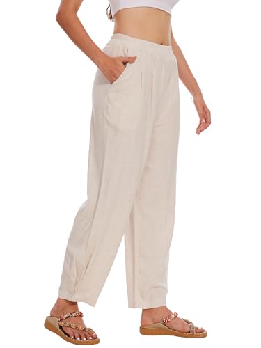 Moss Rose Women's Linen Pants High Waisted Straight Palazzo Casual Trousers with Pockets4