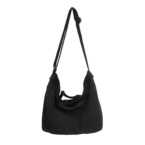 Image of Cotton Tote Handbag Women Canvas Crossbody Beach Bag Hobo Shoulder Tote Bag with 3 External Pocket,Zipper Closure