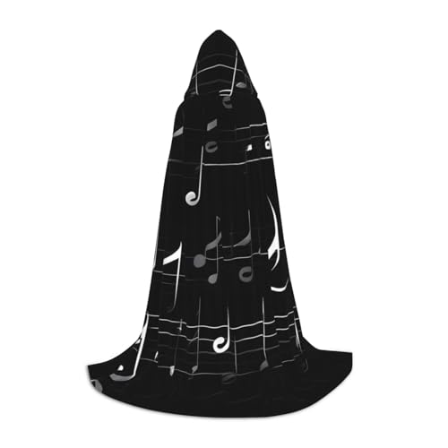 Cape à capuche noire notes de musique longue costume Halloween bal masqué