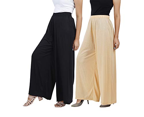 Image of Buy That Trendz Palazzo Pants for Women Cotton Rayon Elasticated Regular Fit Flared Wide Leg M to 6XL Pack of 2